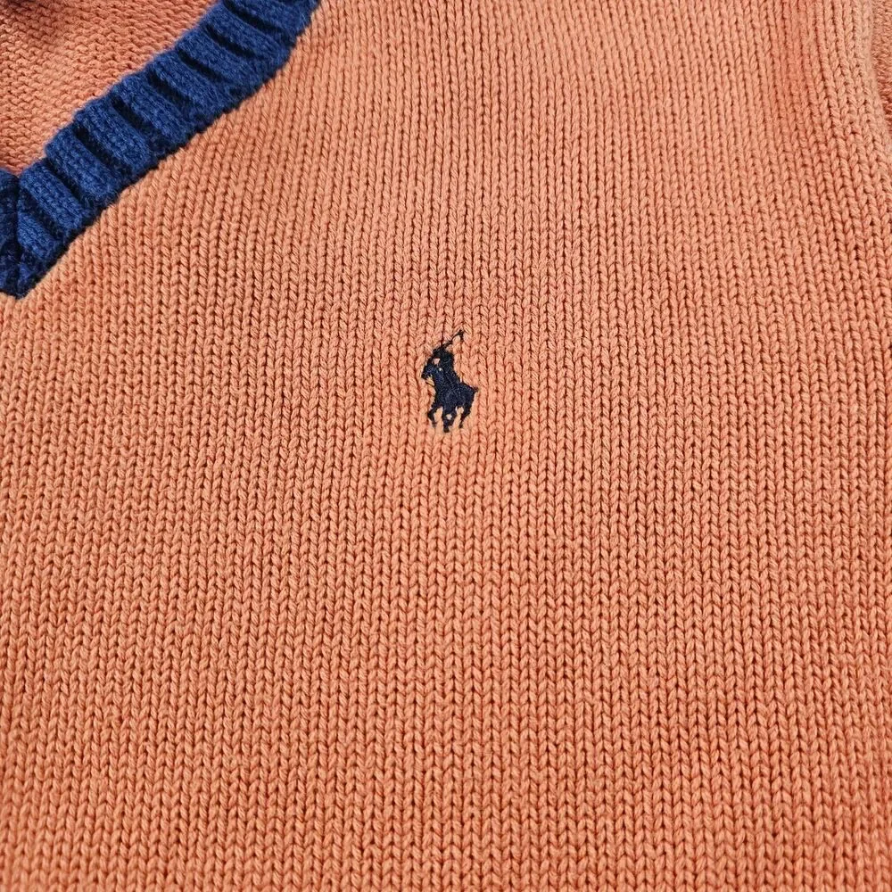 Vintage Polo Ralph Lauren Sweater Youth XL Orange V Neck Pullover Japan Y2K 90s